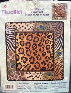 BUCILLA NEEDLEPOINT EMBROIDERED "ANIMAL PRINTS" Persian Wool 14" x 14.65" #4840 - Picture 1 of 13