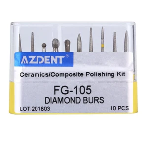 10pcs Dental Diamond Burs FG-105 High Speed Ceramics/Composite Polishing Kit - Picture 1 of 10
