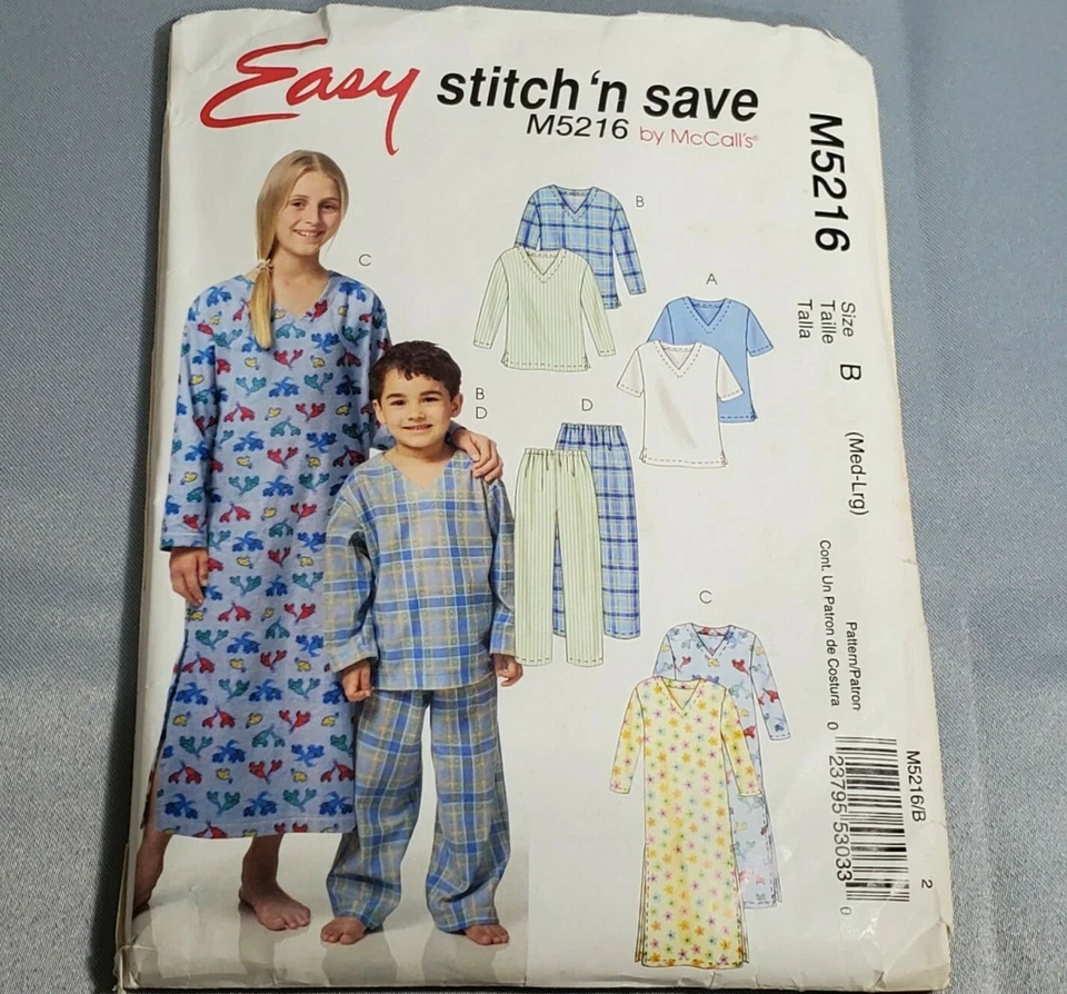 McCalls Stitch N Save Pattern M5216 Boys Girls Top Nightshirt Pants CUT Sz Large - Image 1 of 3