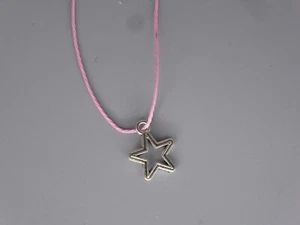 silver star pink Corded Necklace Handmade 42cm pendant width 14mm height 17mm - Picture 1 of 1