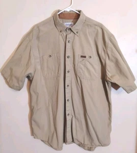 Carhartt Vintage Mens XL Button Down Shirt HEAVY COTTON Leather Tag Nice - Picture 1 of 7