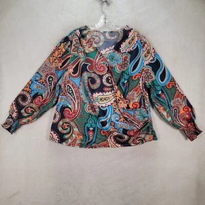 Green Paisley Women Top Colorful Balloon Sleeve Retro Boho Blouse Plus Size 2XL - Picture 1 of 20