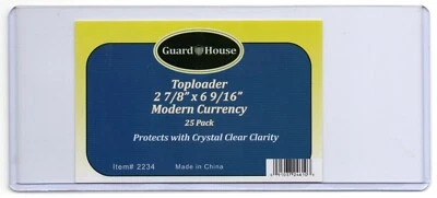 1 - GUARDHOUSE MODERN CURRENCY RIGID TOPLOADER 2 7/8" x 6 9/16" - 12 mil