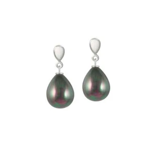 Raindrop Dark Silver Shell Pearl Silver Tone Drop Clip On Earrings - Picture 1 of 1