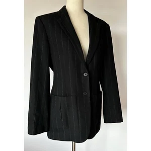 Lauren Ralph Lauren Women’s Lambswool Blazer Black Pinstripe 2 Button Sz  10 - Picture 1 of 17