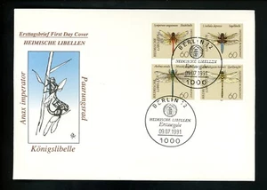 Postal History Germany FDC #1670//1677//1674a Dragonflies insects 1991 - Picture 1 of 2