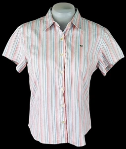 LACOSTE Womans Pink Striped S/S EVENING SHIRT - M - EU42 - UK14 - US10 - £109 - Picture 1 of 12