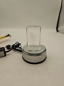 3D Laser Etched Crystal Cube Praying Hands And Cross 2”x 3” On Lighted Stand - Picture 1 of 9