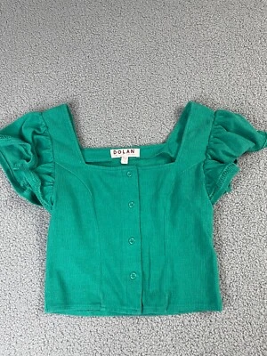 Blusa campesina corta manga corta con volantes cuello cuadrado verde Dolan Anthropologie XS Foto 1 de 4