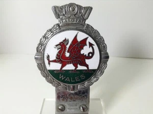 Wales Dragon Chrome Enamel Car Mascot Badge, 1950s by J R Gaunt with mount - Picture 1 of 9