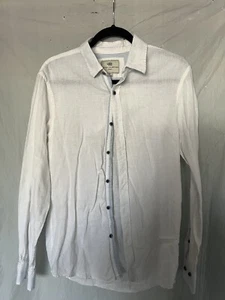 report collection Resort Linen Blend Size Medium shirt White Light Blue Trim - Picture 1 of 3
