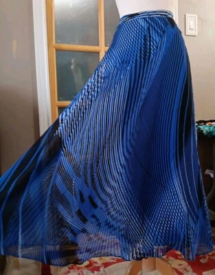 Falda Larga Geométrica Estampado de Gasa Superposición Roz & Ali Azul Forrada Cintura Elástica 1X Foto 1 de 4