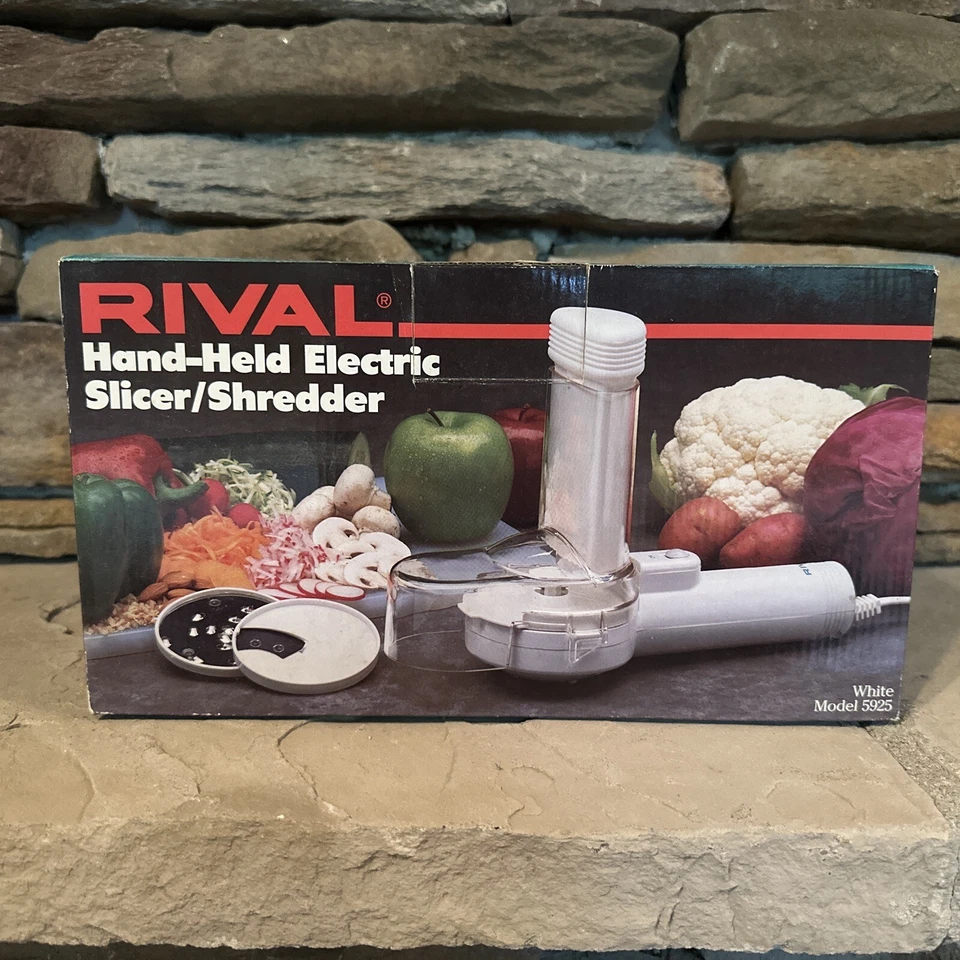 RIVAL HAND-HELD ELECTRIC SLICER SHREDDER White Model #5925 VINTAGE - Complete