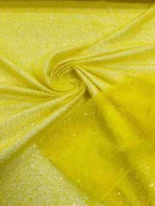 3D Beaded Lace Fabric - Yellow - Heavy Embroidery Handmade Lace Fabric By Yard - Picture 1 of 4