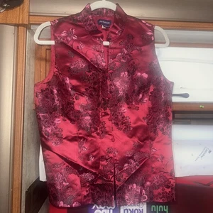 Rot 10-Ann Taylors Blumendruck Knopfleiste ärmellose Weste Seide Reson Blnd neu ohne Etikett - Bild 1 von 8