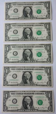 (5) $1 Dollar Bill 💵 Star Note 2006 Fort Worth J Uncirculated Low Serial Number - Image 1 of 4