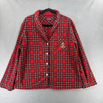 Lauren Ralph Lauren Sleep Shirt Womens Size XL Tartan Fleece Pajama Top Monogram - Image 1 of 4