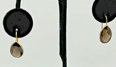 Pendientes colgantes de lágrimas de cuarzo ahumado de oro amarillo macizo de 14k - preciosos Foto 1 de 3