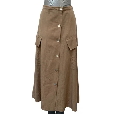 NUEVO CON ETIQUETAS Vince Para Mujer Utilidad Falda Midi Abotonada Algodón Tostado Lino Talla 00 Foto 1 de 4