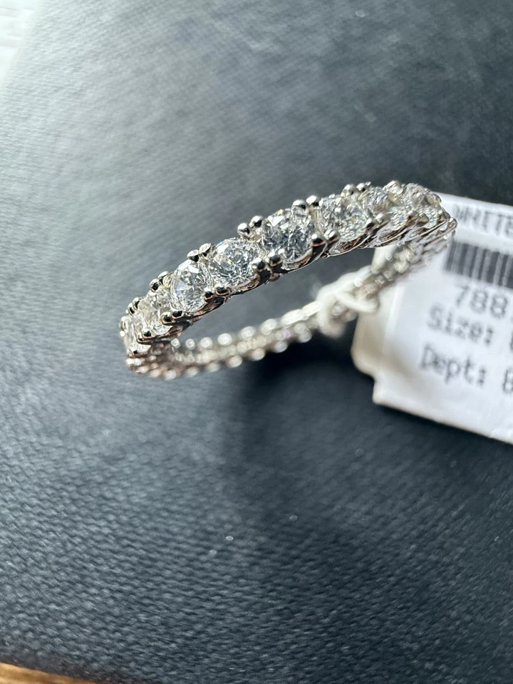 Suzy Levian Sterling Silver Princess Cut Cubic Zirconia Eternity Ring Size 8.5 - Image 1 of 4