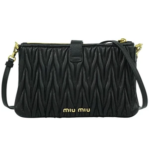 MIU MIU Matelasse Leather 2way Crossbody Bag Pouch Black Gold - Picture 1 of 21