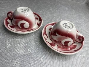 TAZA Y PLATILLO DE CAFÉ AEROGRAFIADO PERGAMINO ROJO VINTAGE JACKSON CHINA RESTAURANTE WARE - Imagen 1 de 24
