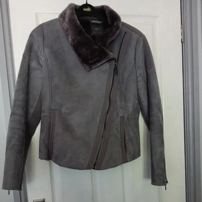 Next ladies grey faux suede summer coat 14  asymmetrical zip fastening pockets - Image 1 of 4