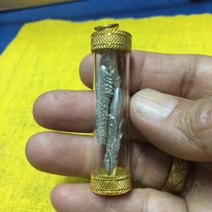 Leklai Ngern Yuang Chor Amulet Thai Gold Plated Takrut Tube Silver Lp Magic Luck - Picture 1 of 8