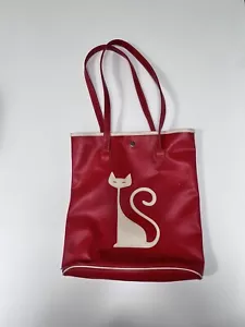 Red Tango by Tokyo Bay Tote Purse Bag Women's White Cat Vintage 90's - Picture 1 of 10