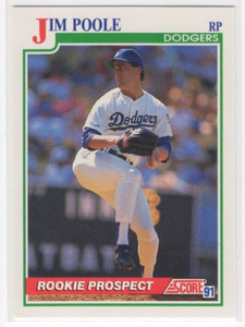 Jim Poole 1991 Score Baseball Base Rookie Prospect #357 Los Angeles Dodgers