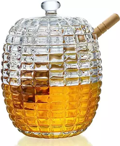 Crystal Honey Jar with 2 Dippers, Glass Dispenser Honey Pot Containers,Honey Dip - Picture 1 of 9