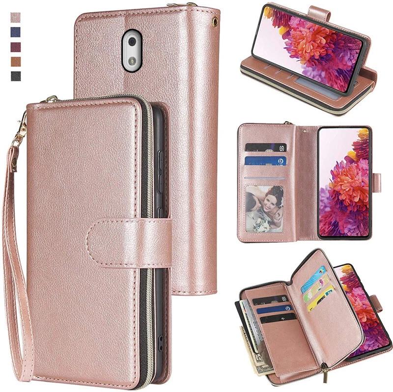 For Nokia 3 Wallet Case 9Card Zipper Slots Kickstand Flip Leather Phone Case - Image 1 of 4