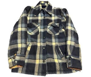 Vintage Sears Quality Wool Shirt Jacket Size 40 Tall Plaid Flannel Sherpa A6J - Picture 1 of 4