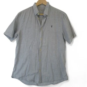 Allsaints Shirt Size Medium Blue Cotton Blend Men's Logo Short Stripe Preloved  - Picture 1 of 24