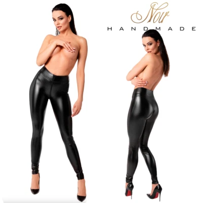 Noir Handmade open crotch Leggings bdsm pants fer wet effect trousers for her - Image 1 of 4