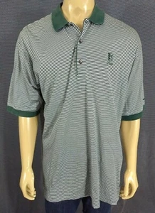 SLAZENGER GOLF POLO SHIRT SS Mens XL TPC SAWGRASS Green White Striped Cotton - Picture 1 of 8