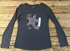 Cat & Jack Girls Gray/Multi Color Star Print Long Sleeve Shirt Size XL 14-16 - Picture 1 of 8