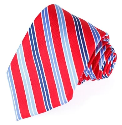 Saddlebred Mens Repp Necktie Red Silver Burgundy Striped Tie 60”+L x 3.5” XL - Image 1 of 4