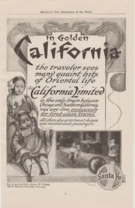 GOLDEN CALIFORNIA SANTA FE LIMITIERTER ZUGDRUCK ANZEIGE EDWARDIANISCHE ÄRA NUR 1. KLASSE - Bild 1 von 3
