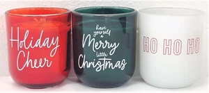 3er Set Weihnachten 3 Zoll Glas Kerzen 3,5 Unzen Holiday Cheer HO HO Merry Glas - Bild 1 von 19