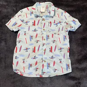 Disney Mickey Mouse Button Up Shirt Boys 7 Slim Surfboard Print Vacation Photos - Picture 1 of 8