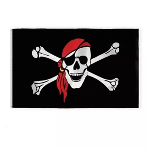 Grande bandiera pirata Jolly Roger One Eyed Jack bandana rossa 4x6 piedi ossa teschio - Foto 1 di 1