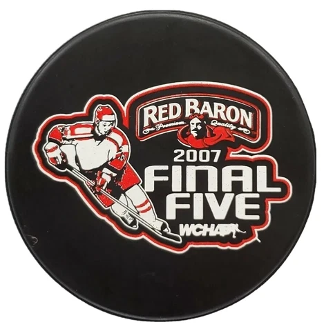 2007 WCHA RED BARON FINAL FIVE OFFICIAL SPONSORED NCAA HOCKEY PUCK LINDSAY MFG Cover