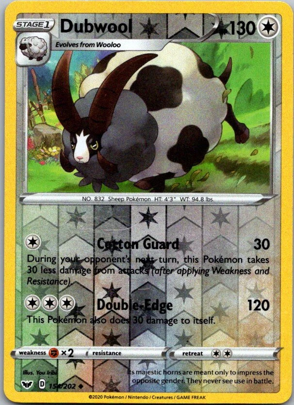 Pokemon Sword & Shield Base Dubwool Reverse Holo 154/202 - Image 1 of 1