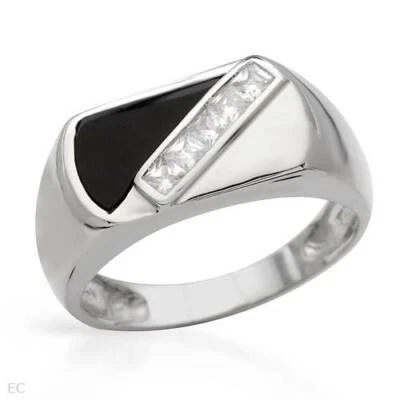  Gentlemens Ring With 0.65ctw CZ and Onyx Made in 925 Sterling silver - Image 1 of 2