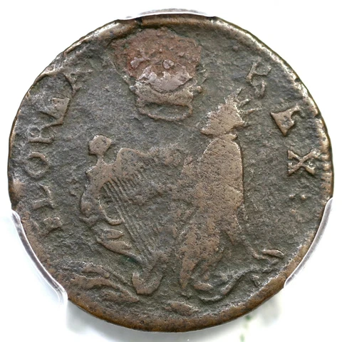 (c 1670) PCGS VF Details New Jersey St. Patrick Farthing Colonial Copper Coin Cover