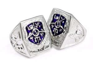 Sigma Lambda Beta Sterling Silver Crest ring with Purple Enamel - Picture 1 of 3