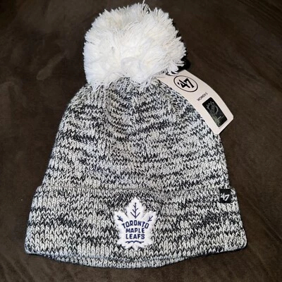 NHL Toronto Maple Leafs ‘47 Brand Womens Winter Warm Knit Ski Cap Beanie Pom Hat - Image 1 of 4