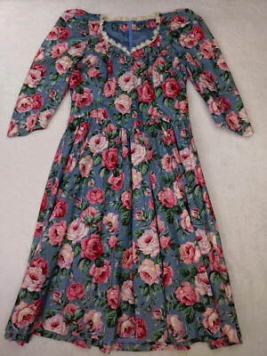 Handmade Unbranded Womens 8-10 Floral Maxi Dress Smocked Shoulder Pad V Neck - Image 1 of 4