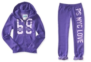 NWT AEROPOSTALE GIRLS PS KIDS 2 PIECE OUTFIT ZIP UP HOODIE AND SWEATPANTS NEW - Picture 1 of 31